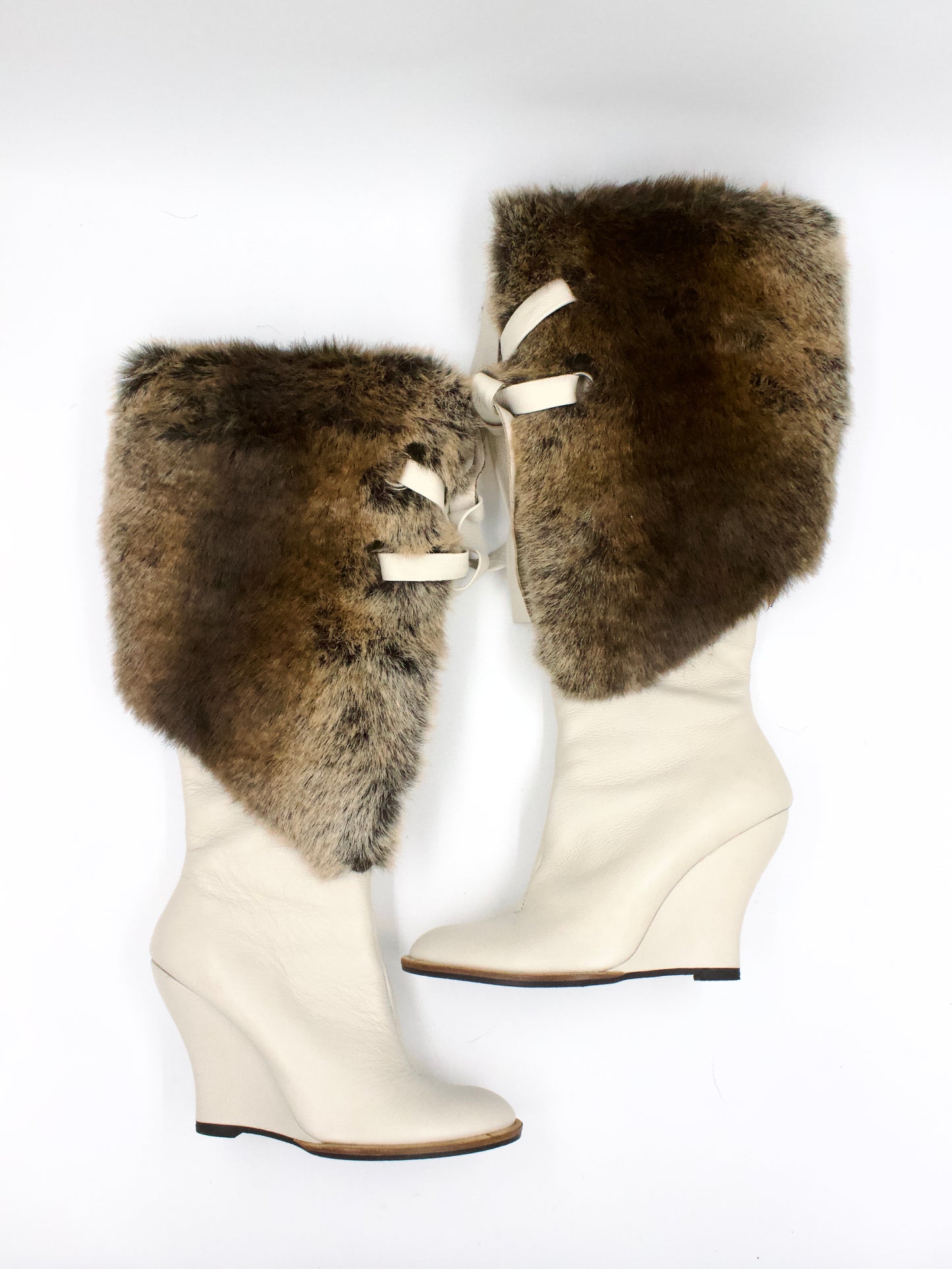 Cream Gucinari Fur Wedge Boots