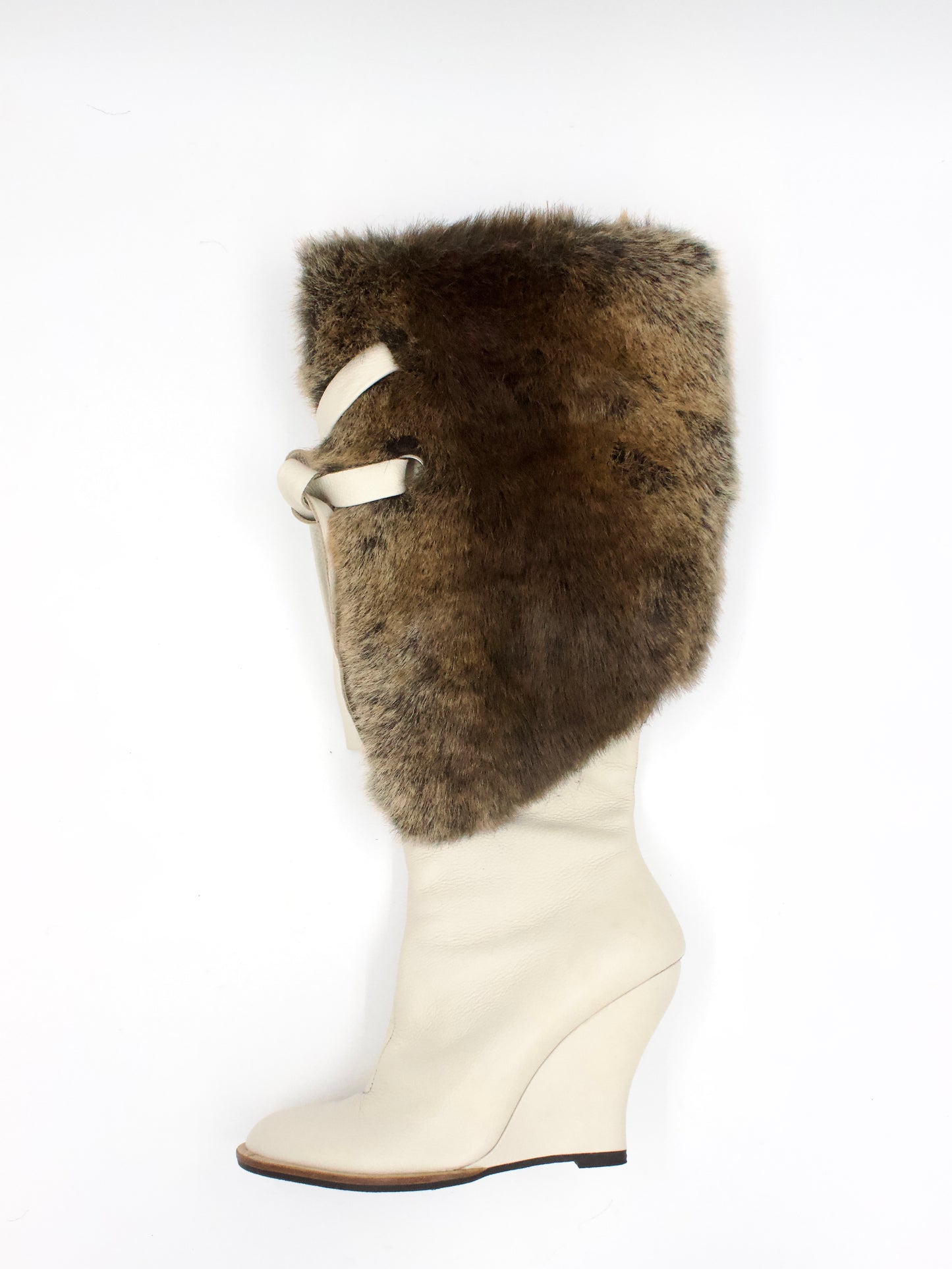 Cream Gucinari Fur Wedge Boots