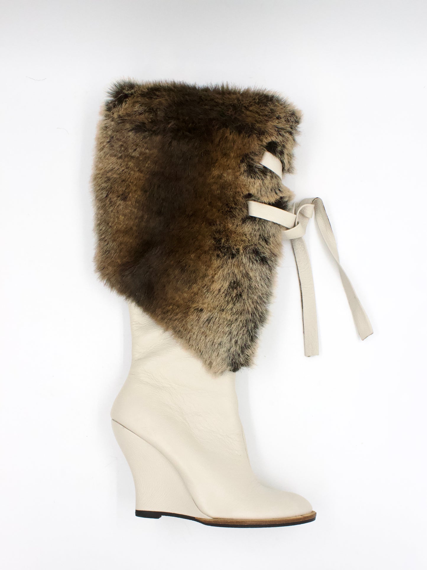 Cream Gucinari Fur Wedge Boots
